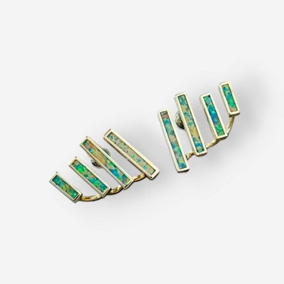 Kendra Scott Dawson Earrings Aqua Kyocera Opal Ear Climber Gold Pl Pierced - Picture 7 of 10